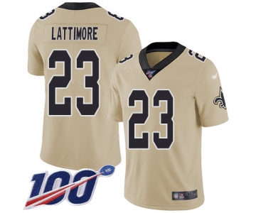 Nike Saints #23 Marshon Lattimore Gold Men's Stitched NFL Limited Inverted Legend 100th Season Jersey