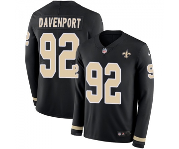 Nike Saints #92 Marcus Davenport Black Team Color Men's Stitched NFL Limited Therma Long Sleeve Jersey