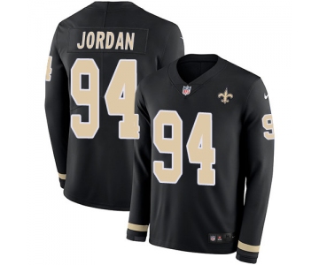 Nike Saints #94 Cameron Jordan Black Team Color Men's Stitched NFL Limited Therma Long Sleeve Jersey