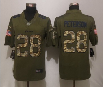 Men's Minnesota Vikings #28 Adrian Peterson Green Salute To Service 2015 NFL Nike Limited Jersey