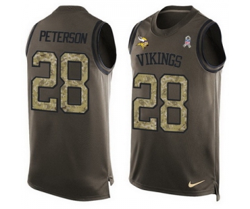 Men's Minnesota Vikings #28 Adrian Peterson Green Salute to Service Hot Pressing Player Name & Number Nike NFL Tank Top Jersey