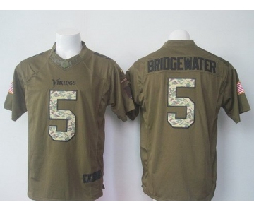 Men's Minnesota Vikings #5 Teddy Bridgewater Green Salute To Service 2015 NFL Nike Limited Jersey