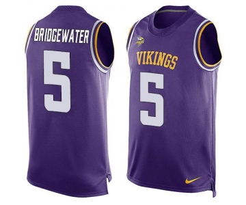 Men's Minnesota Vikings #5 Teddy Bridgewater Purple Hot Pressing Player Name & Number Nike NFL Tank Top Jersey