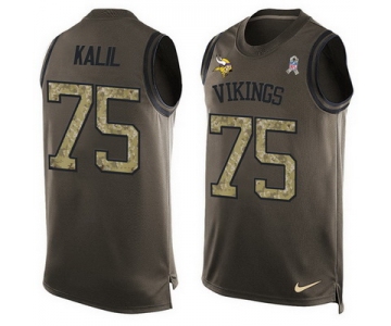 Men's Minnesota Vikings #75 Matt Kalil Green Salute to Service Hot Pressing Player Name & Number Nike NFL Tank Top Jersey