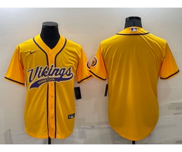 Men's Minnesota Vikings Blank Gold Stitched MLB Cool Base Nike Baseball Jersey