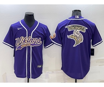 Men's Minnesota Vikings Purple Team Big Logo With Patch Cool Base Stitched Baseball Jersey