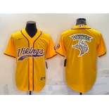 Men's Minnesota Vikings Yellow Team Big Logo With Patch Cool Base Stitched Baseball Jersey