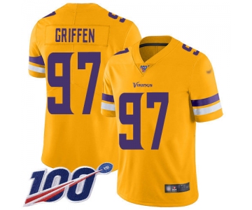 Nike Vikings #97 Everson Griffen Gold Men's Stitched NFL Limited Inverted Legend 100th Season Jersey