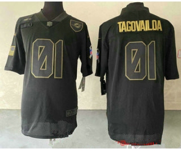 Men's Miami Dolphins #01 Tua Tagovailoa Black 2020 Salute To Service Stitched NFL Nike Limited Jersey