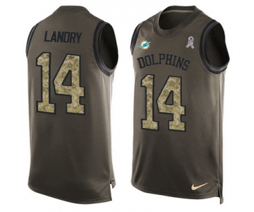 Men's Miami Dolphins #14 Jarvis Landry Green Salute to Service Hot Pressing Player Name & Number Nike NFL Tank Top Jersey