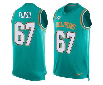 Men's Miami Dolphins #67 Laremy Tunsil Aqua Green Hot Pressing Player Name & Number Nike NFL Tank Top Jersey