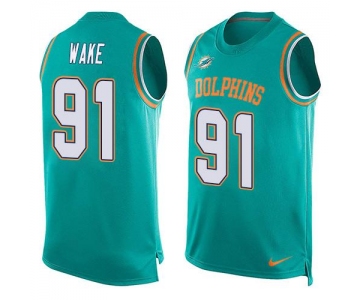 Men's Miami Dolphins #91 Cameron Wake Aqua Green Hot Pressing Player Name & Number Nike NFL Tank Top Jersey