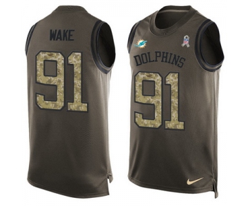 Men's Miami Dolphins #91 Cameron Wake Green Salute to Service Hot Pressing Player Name & Number Nike NFL Tank Top Jersey