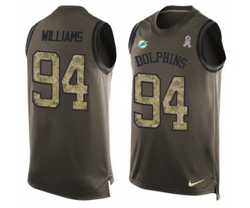 Men's Miami Dolphins #94 Mario Williams Green Salute to Service Hot Pressing Player Name & Number Nike NFL Tank Top Jersey