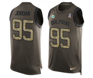 Men's Miami Dolphins #95 Dion Jordan Green Salute to Service Hot Pressing Player Name & Number Nike NFL Tank Top Jersey