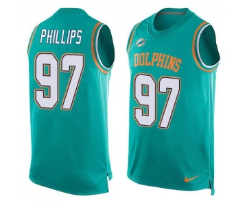 Men's Miami Dolphins #97 Jordan Phillips Aqua Green Hot Pressing Player Name & Number Nike NFL Tank Top Jersey