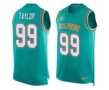 Men's Miami Dolphins #99 Jason Taylor Aqua Green Hot Pressing Player Name & Number Nike NFL Tank Top Jersey