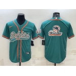 Men's Miami Dolphins Aqua Team Big Logo With Patch Cool Base Stitched Baseball Jersey
