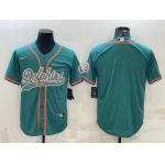 Men's Miami Dolphins Blank Aqua With Patch Cool Base Stitched Baseball Jersey