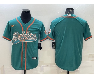 Men's Miami Dolphins Blank Aqua With Patch Cool Base Stitched Baseball Jersey