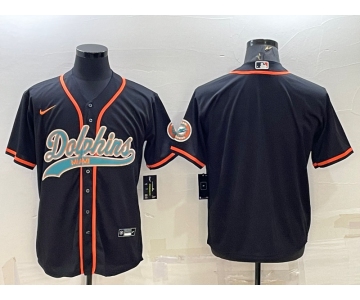 Men's Miami Dolphins Blank Black With Patch Cool Base Stitched Baseball Jersey