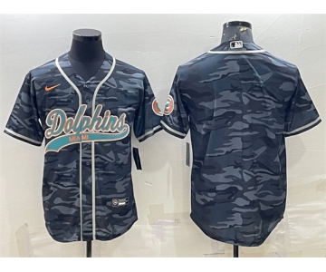 Men's Miami Dolphins Blank Gray Camo With Patch Cool Base Stitched Baseball Jersey