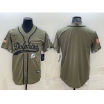 Men's Miami Dolphins Blank Olive Salute to Service Cool Base Stitched Baseball Jersey