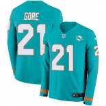 Nike Dolphins #21 Frank Gore Aqua Green Team Color Men's Stitched NFL Limited Therma Long Sleeve Jersey