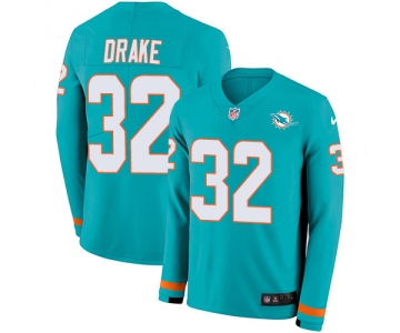 Nike Dolphins #32 Kenyan Drake Aqua Green Team Color Men's Stitched NFL Limited Therma Long Sleeve Jersey