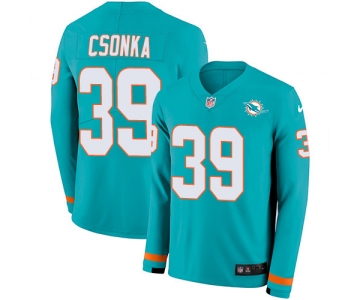 Nike Dolphins #39 Larry Csonka Aqua Green Team Color Men's Stitched NFL Limited Therma Long Sleeve Jersey