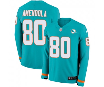 Nike Dolphins #80 Danny Amendola Aqua Green Team Color Men's Stitched NFL Limited Therma Long Sleeve Jersey