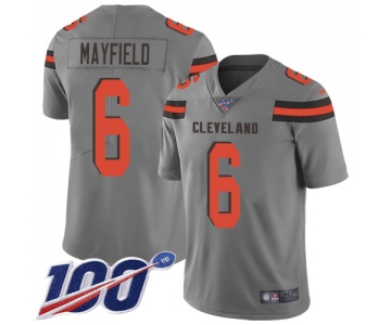 Browns #6 Baker Mayfield Gray Men's Stitched Football Limited Inverted Legend 100th Season Jersey
