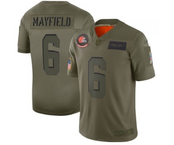 Men Cleveland Browns 6 Mayfield Green Nike Olive Salute To Service Limited NFL Jerseys