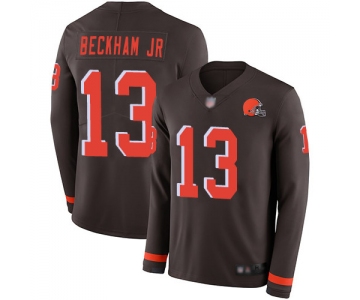 Men's Cleveland Browns #13 Odell Beckham Jr Brown Team Color Stitched Football Limited Therma Long Sleeve Jersey