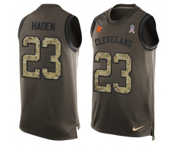 Men's Cleveland Browns #23 Joe Haden Green Salute to Service Hot Pressing Player Name & Number Nike NFL Tank Top Jersey