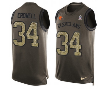 Men's Cleveland Browns #34 Isaiah Crowell Green Salute to Service Hot Pressing Player Name & Number Nike NFL Tank Top Jersey