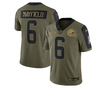 Men's Cleveland Browns #6 Baker Mayfield Nike Olive 2021 Salute To Service Limited Player Jersey