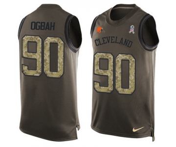 Men's Cleveland Browns #90 Emmanuel Ogbah Green Salute to Service Hot Pressing Player Name & Number Nike NFL Tank Top Jersey