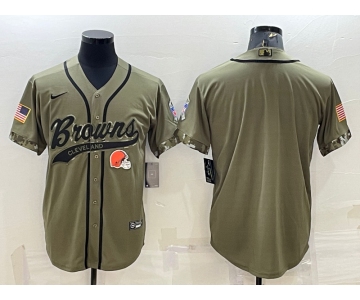 Men's Cleveland Browns Blank Olive 2022 Salute To Service Cool Base Stitched Baseball Jersey