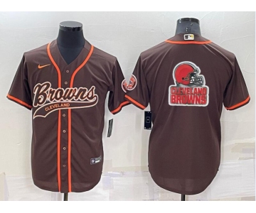 Men's Cleveland Browns Brown Team Big Logo With Patch Cool Base Stitched Baseball Jersey