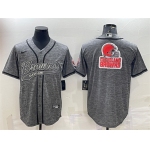 Men's Cleveland Browns Gray Team Big Logo With Patch Cool Base Stitched Baseball Jersey