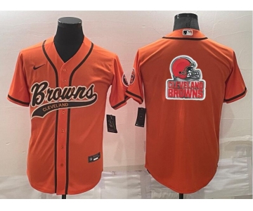 Men's Cleveland Browns Orange Team Big Logo With Patch Cool Base Stitched Baseball Jersey