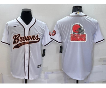 Men's Cleveland Browns White Team Big Logo With Patch Cool Base Stitched Baseball Jersey