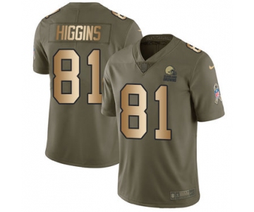 Men's Nike Cleveland Browns #81 Rashard Higgins Limited Olive Gold 2017 Salute to Service NFL Jersey