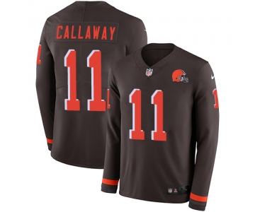Nike Browns #11 Antonio Callaway Brown Team Color Men's Stitched NFL Limited Therma Long Sleeve Jersey