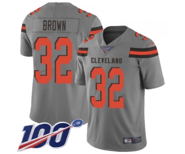 Nike Browns #32 Jim Brown Gray Men's Stitched NFL Limited Inverted Legend 100th Season Jersey