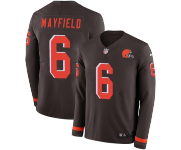 Nike Browns #6 Baker Mayfield Brown Team Color Men's Stitched NFL Limited Therma Long Sleeve Jersey