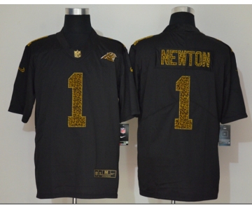 Men's Carolina Panthers #1 Cam Newton Black 2020 Nike Flocked Leopard Print Vapor Limited NFL Jersey