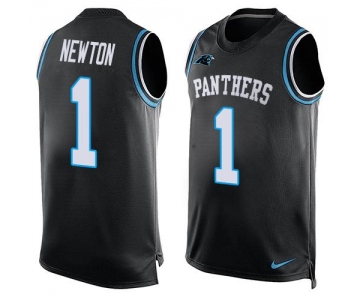 Men's Carolina Panthers #1 Cam Newton Black Hot Pressing Player Name & Number Nike NFL Tank Top Jersey