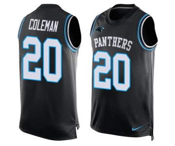 Men's Carolina Panthers #20 Kurt Coleman Black Hot Pressing Player Name & Number Nike NFL Tank Top Jersey